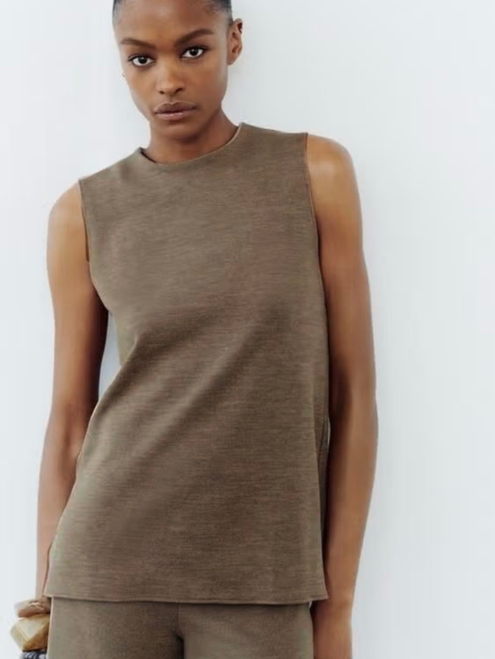 Zara Taupe Soft Pique High Neck Top. Size M.